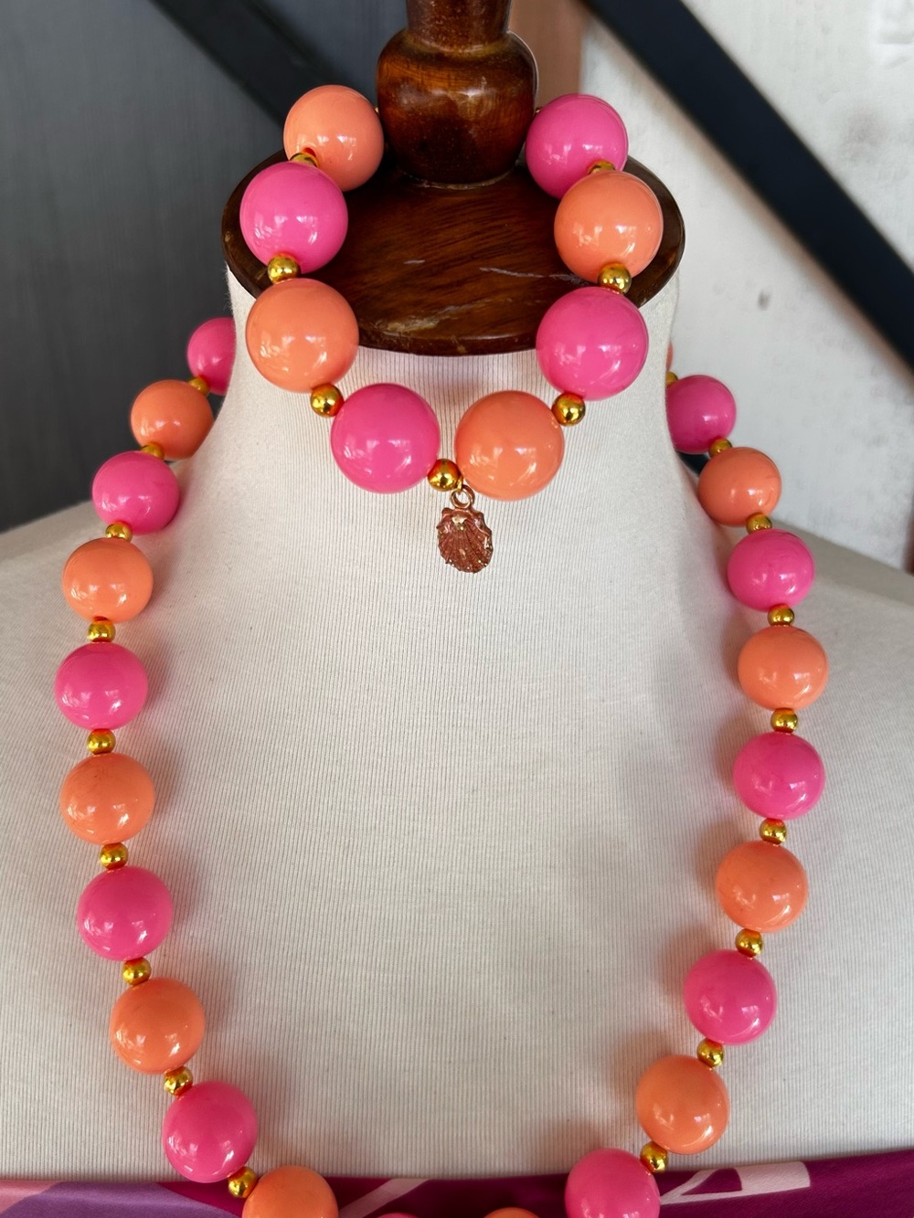 Marea Designs by Máxima Pink Coral Bubblegum Bead Necklace & Bracelet Set